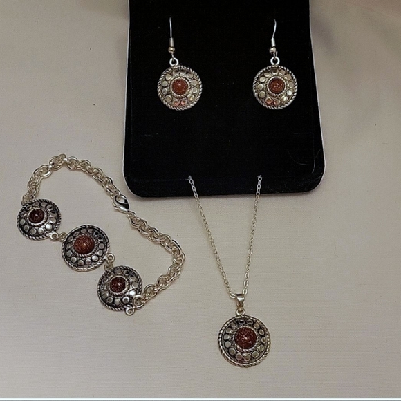 Jewelry - 3 Piece Silver-Tone & Sandstone Set